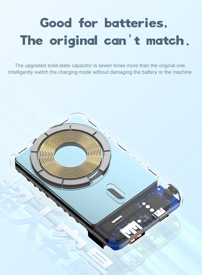 10000 mAh Foldable Magnetic Wireless Power Bank Portable Charger 22.5W Iight blue - Image 3